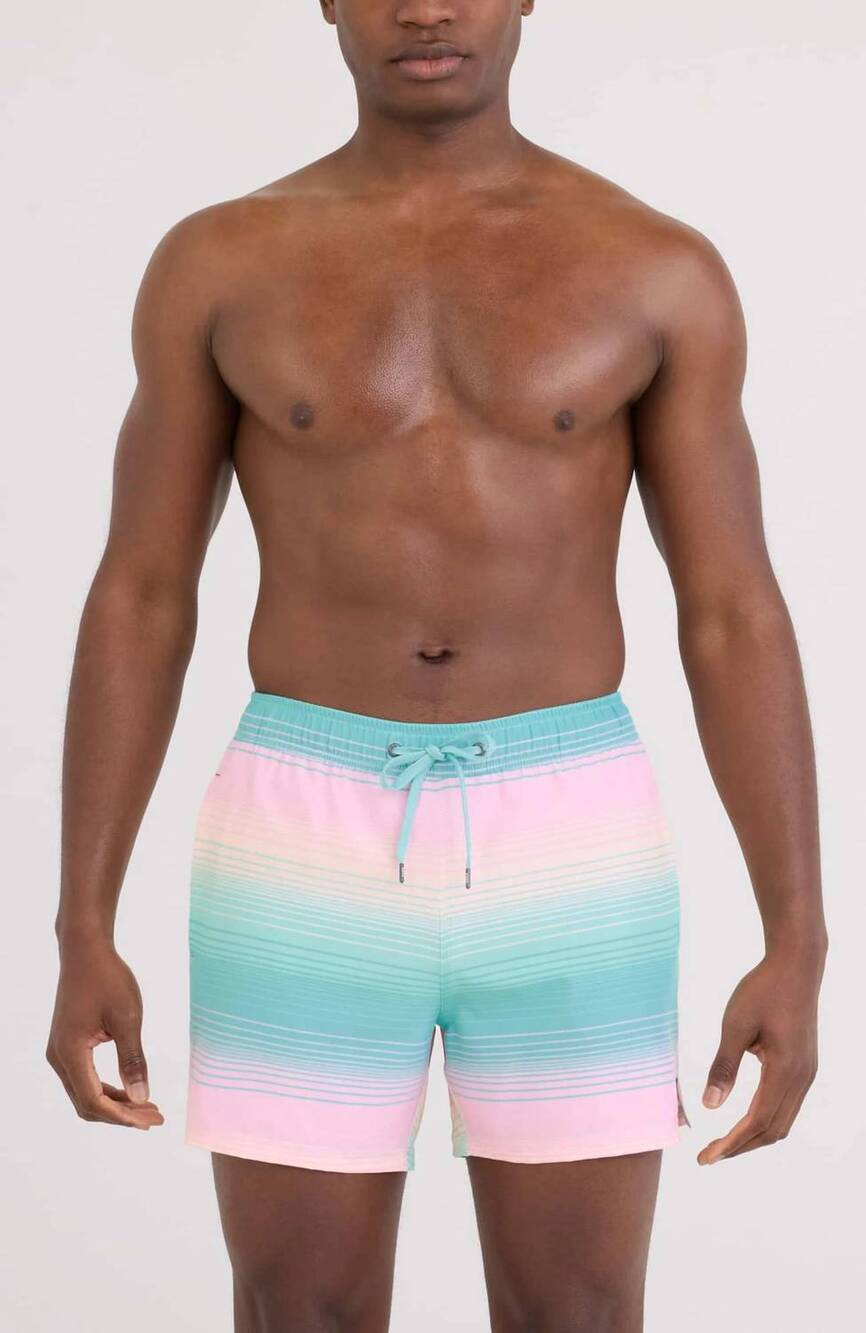 NEW SAXX oh buoy 2n1 volley swim trunks in hazy stripe aqua